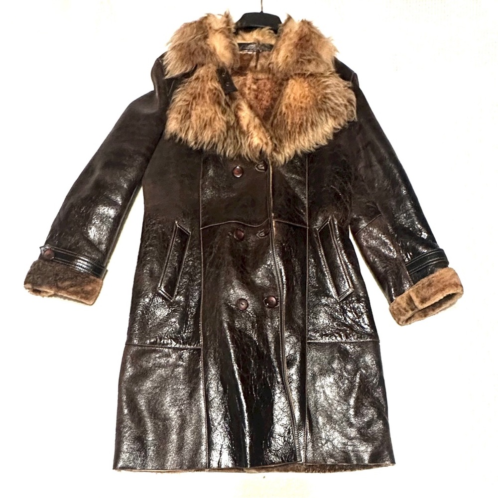 Real Leather Lambskin Shearling Distressed Fur Coat